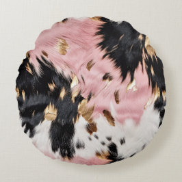 Western Cowgirl Pink Schwarz-weiß Gold Abstrakt Rundes Kissen