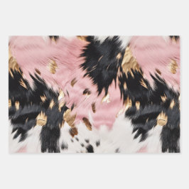 Western Cowgirl Pink Schwarz-weiß Gold Cowhide Geschenkpapier Set