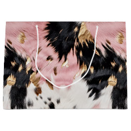 Western Cowgirl Pink Schwarz-weiß Gold Cowhide Große Geschenktüte