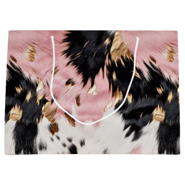 Western Cowgirl Pink Schwarz-weiß Gold Cowhide Große Geschenktüte (Vorderseite)