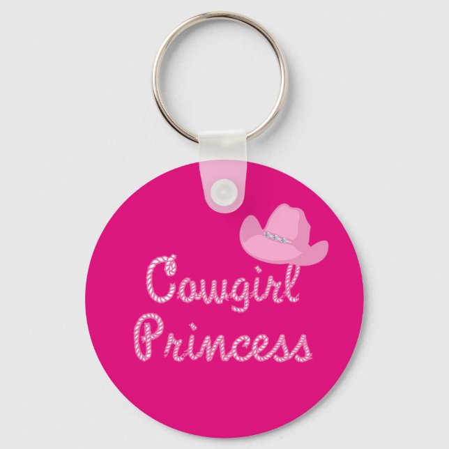 Western Cowgirl Princess mit rosa Hut Schlüsselanhänger (Vorderseite)