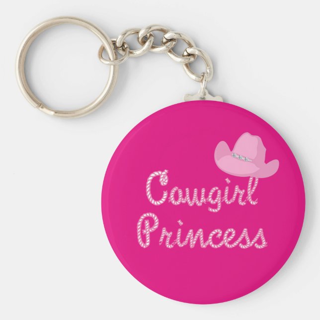 Western Cowgirl Princess mit rosa Hut Schlüsselanhänger (Vorne)