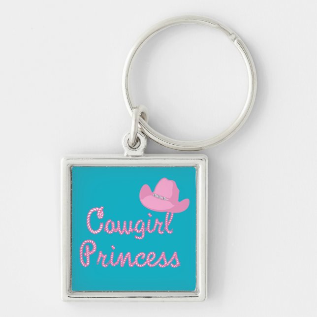Western Cowgirl Princess mit rosa Hut Schlüsselanhänger (Vorne)