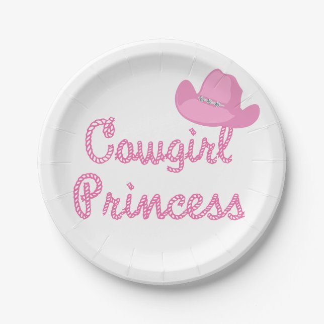 Western Cowgirl Princess Party Pink Hat Pappteller (Vorderseite)