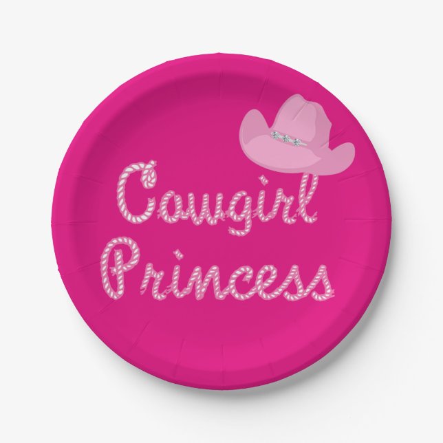 Western Cowgirl Princess Party Pink Hat Pappteller (Vorderseite)