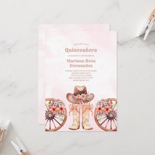 Western Cowgirl Quinceanera Geburtstagsparty Einladung (Vorderseite/Rückseite Beispiel)
