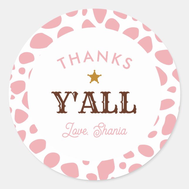 Western Cowgirl Rodeo Birthday Pink Danke Y'all Runder Aufkleber (Vorderseite)