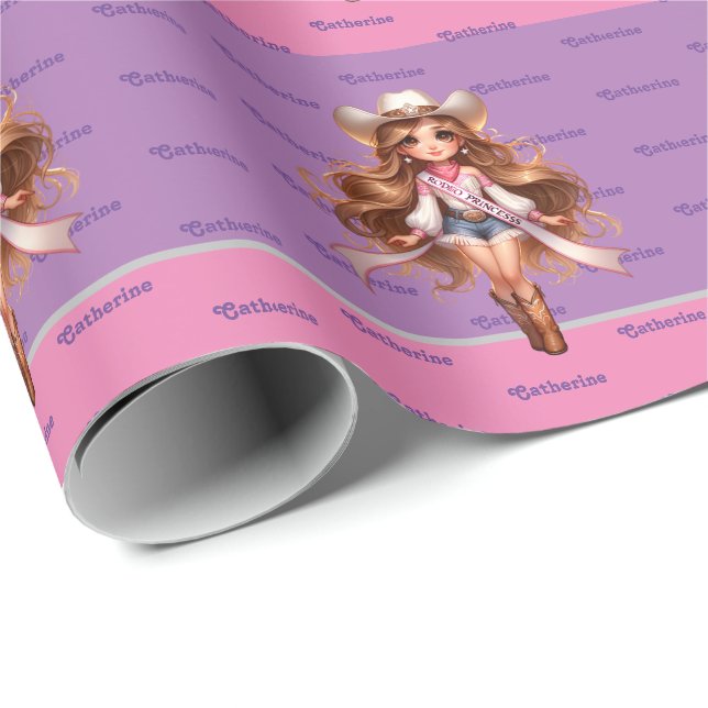 Western Cowgirl Rodeo Princess 1 Personalisiert Geschenkpapier (Rolleneckpunkt)