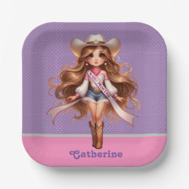 Western Cowgirl Rodeo Princess 1 Personalisiert Pappteller