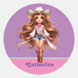 Western Cowgirl Rodeo Princess 1 Personalisiert Runder Aufkleber