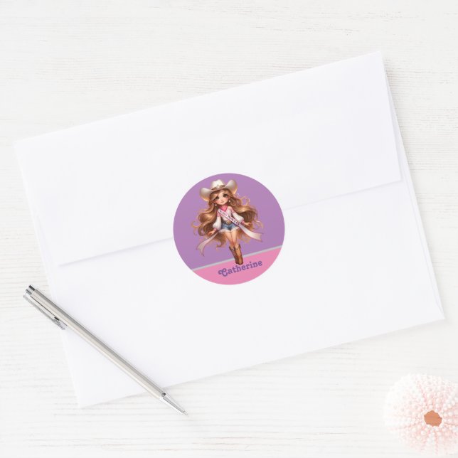 Western Cowgirl Rodeo Princess 1 Personalisiert Runder Aufkleber (Umschlag)
