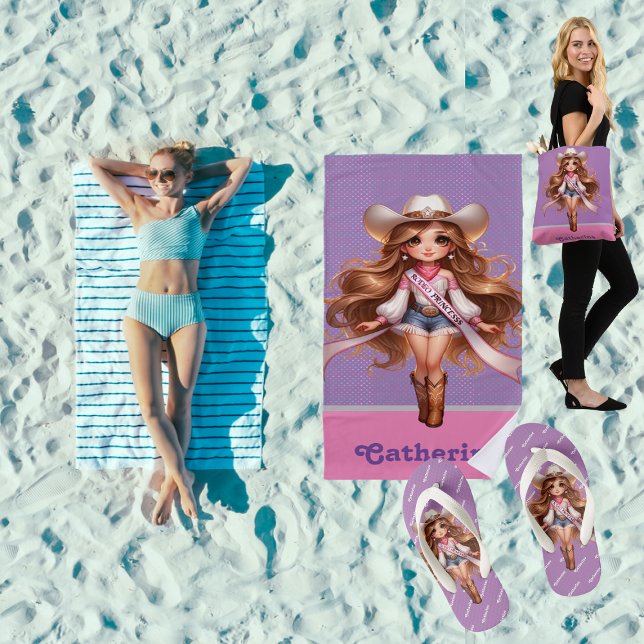 Western Cowgirl Rodeo Princess 1 Personalisiert Strandtuch (Rodeo Princess Collection great gifts for summer time fun. beach towel, tote bag, flip flops etc)