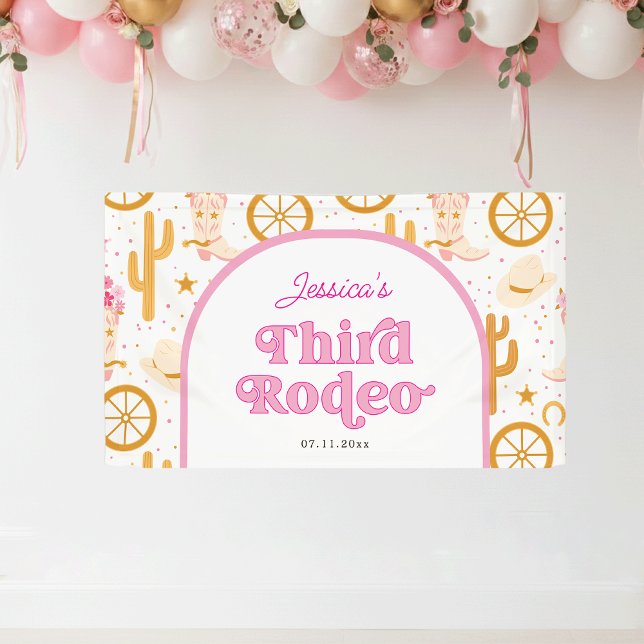 Western Cowgirl Third Rodeo 3rd Birthday Party Banner (Von Creator hochgeladen)