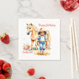 Western Cowgirl und Pferd Personalisiert Geburtsta Serviette