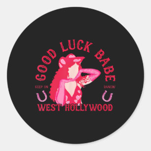 Western Cowgirl Viel Glück Babe Dancing Disco Runder Aufkleber
