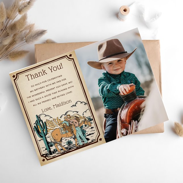 Western Cowgrirl Carte de remerciements d'annivers (Créateur téléchargé)