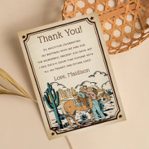 Western Cowgrirl Carte de remerciements d'annivers