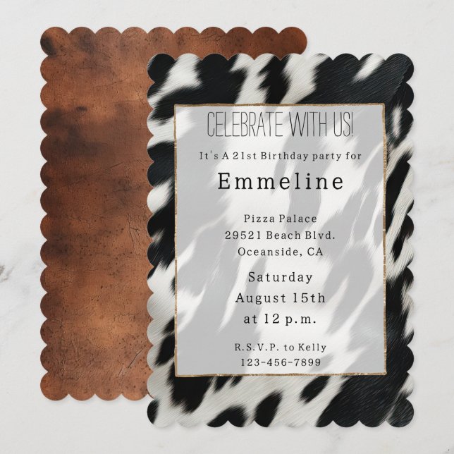 Western Cowhide Animal Print Einladung (Vorne/Hinten)