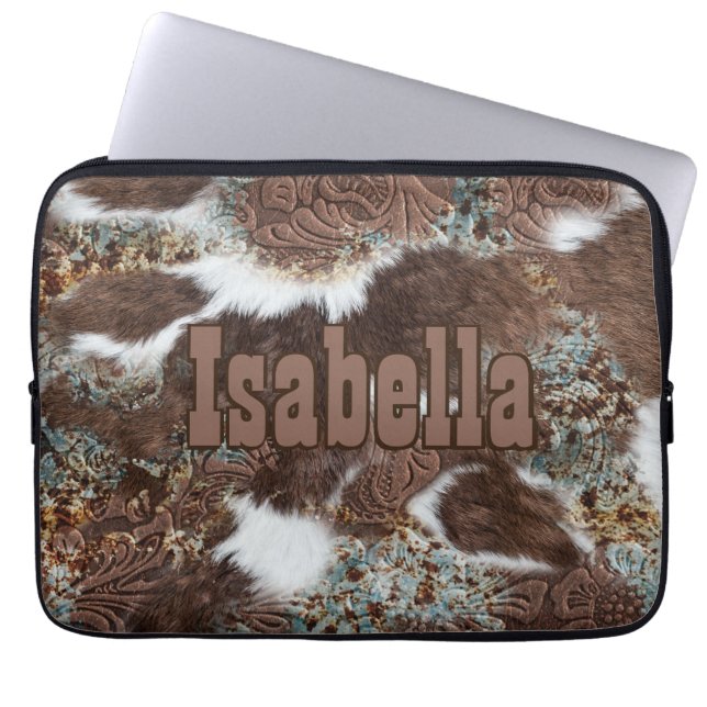 Western Cowhide Brown Leather Print Rodeo Laptopschutzhülle (Vorderseite)