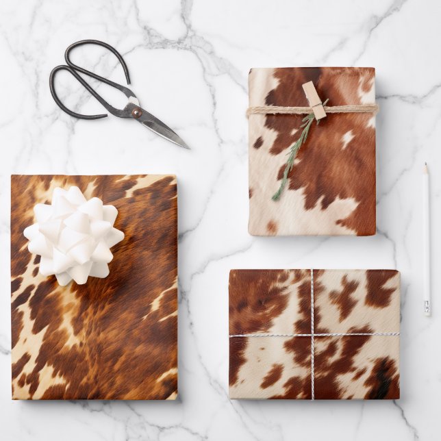 Western Cream Brown Cowhid Geschenkpapier Set (Vorderseite)