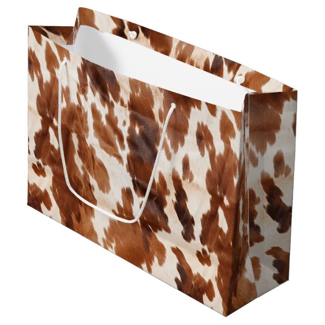Western Cream Brown Cowhid Große Geschenktüte (Vorderseite Schrägansicht)