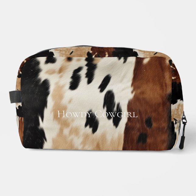 Western Cream Tan Brown Black Cowgirl Cowhide Waschbeutel (Vorderseite)