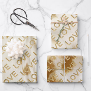 Western Cream White Gold Glitz Love Geschenkpapier Set