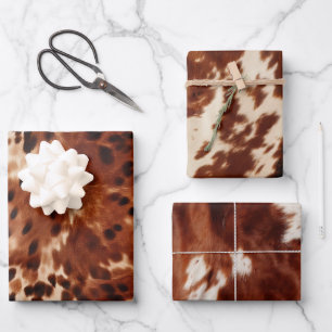Western Creme Gepunktet Brown Black Cowhide Geschenkpapier Set