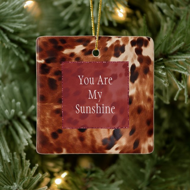 Western Creme Gepunktet Brown Black Cowhide Keramikornament (Baum)