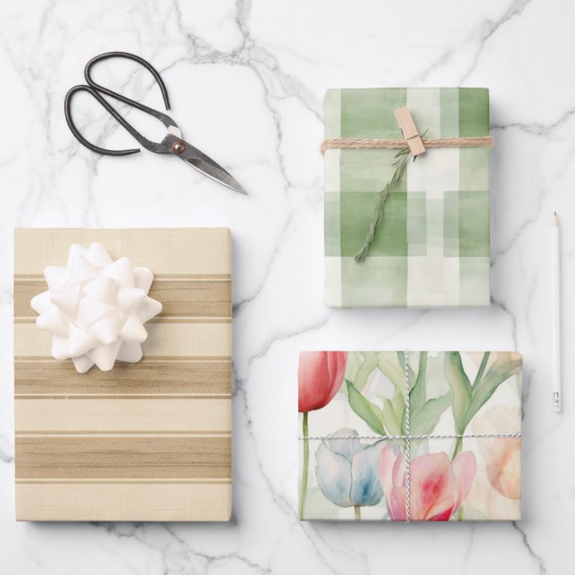 Western Creme Streifen Geschenkpapier Set (Vorderseite)