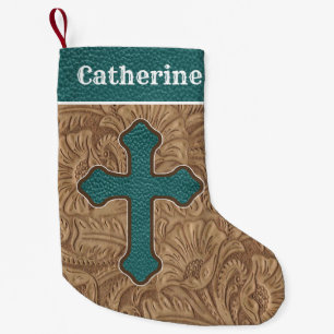 Western Cross Imitate Leder Druck Aquamarin/braun Kleiner Weihnachtsstrumpf