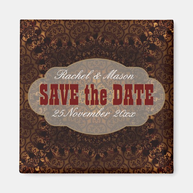 Western Damask Charm Sauvegarder la date Magnet (Devant)