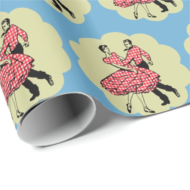 Western Dance Couple Square Tanz Rotes Outfit Geschenkpapier (Rolleneckpunkt)