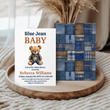 Western Denim Patchwork Bear Blue Jean Baby Shower