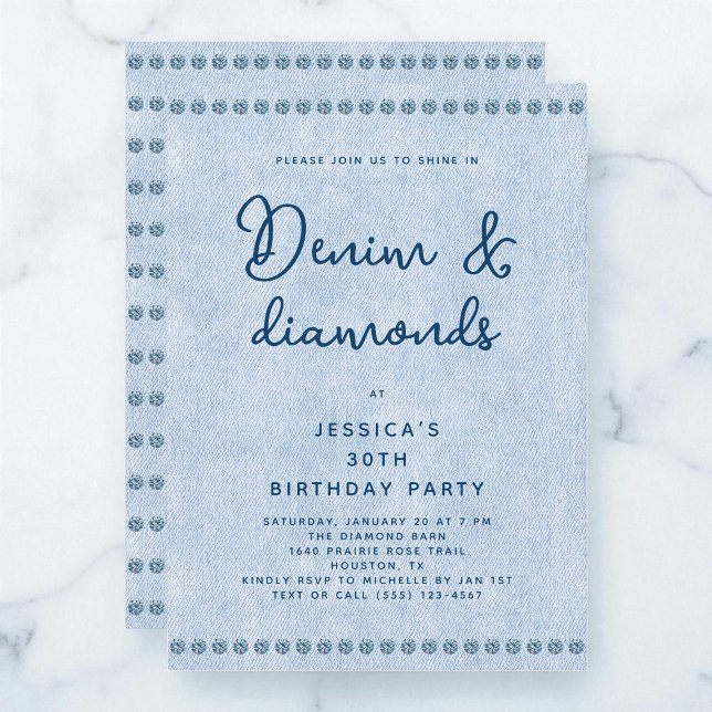 Western Denim und Diamonds 30. Geburtstag Party Einladung (Western Denim and Diamonds 30th Birthday Party Invitation)