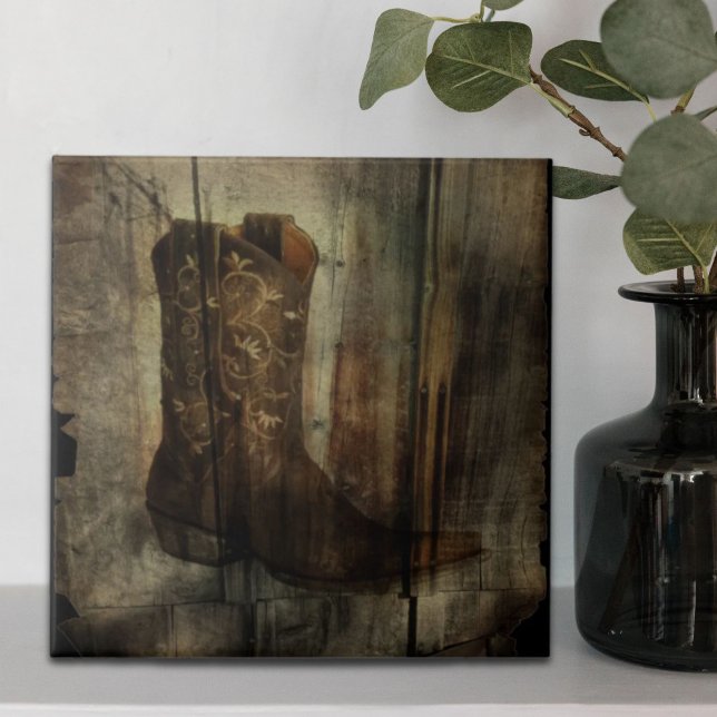 Western der beängstigenden Höhle Country Cowboy Bo Fliese (Distressed Man Cave Western Country Cowboy Boot Tile)