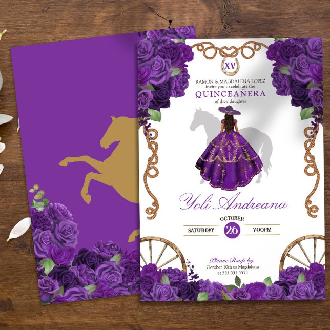 Western der lila Rose Ranchera Quinceanera Einladung (Von Creator hochgeladen)