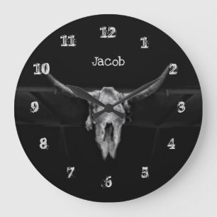 Western der Schädel Schwarz-Weiß-Rustikal Große Wanduhr