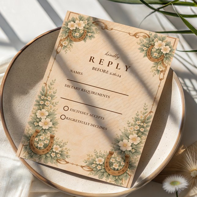 Western Desert Horseshoe Floral Wedding RSVP Karte (Von Creator hochgeladen)