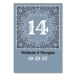 Western Dusty Blue Bandana Personalisiert Hochzeit Tischnummer