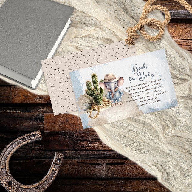 Western Elephant Cowboy Baby Shooting Books for Ba Begleitkarte (Rustic Western Elephant Cowboy Boy Baby Shower "Books for Baby" cards)