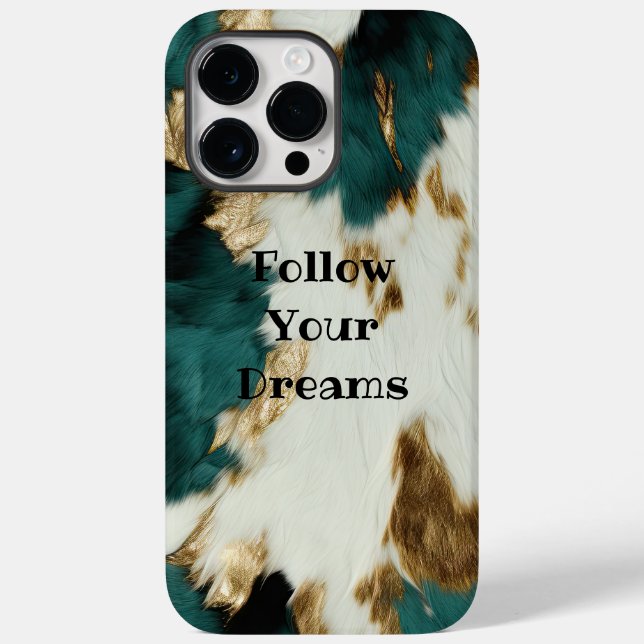 Western Emerald Gold White Cowhide Case-Mate iPhone 14 Pro Max Hülle (Rückseite)