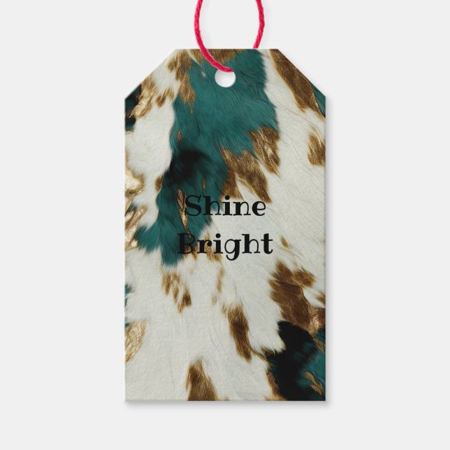 Western Emerald Gold White Cowhide Geschenkanhänger (Vorderseite)