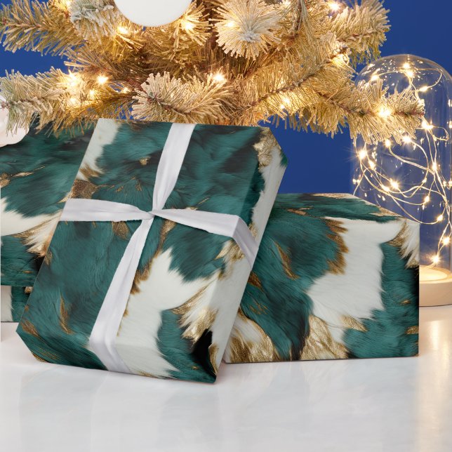 Western Emerald Gold White Cowhide Geschenkpapier (Feiertage)