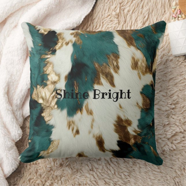 Western Emerald Gold White Cowhide Kissen (Decke)