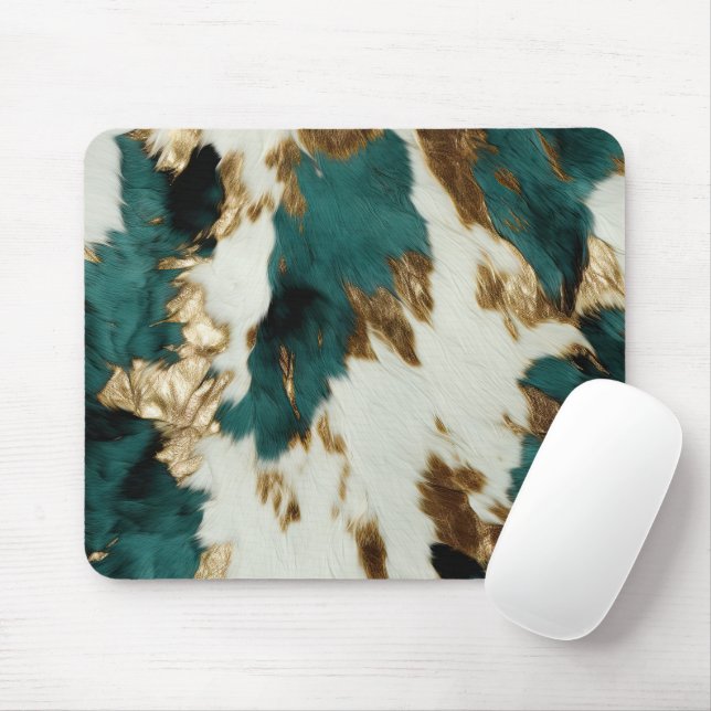 Western Emerald Gold White Cowhide Mousepad (Mit Mouse)