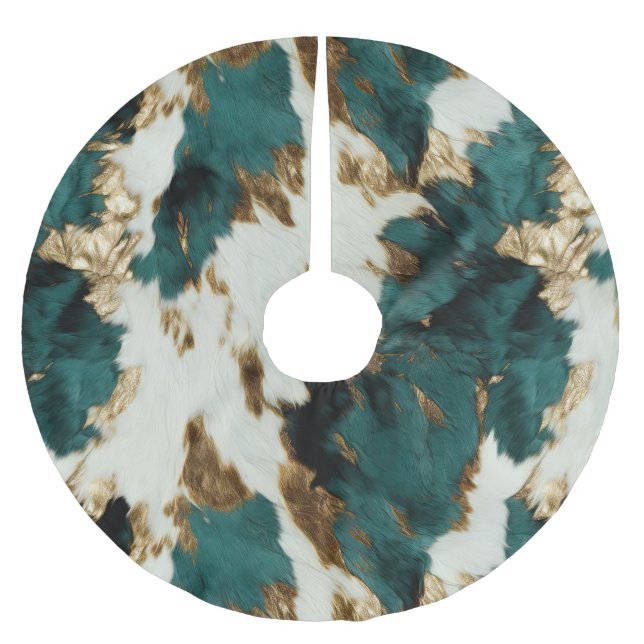 Western Emerald Gold White Cowhide Polyester Weihnachtsbaumdecke (Vorderseite)