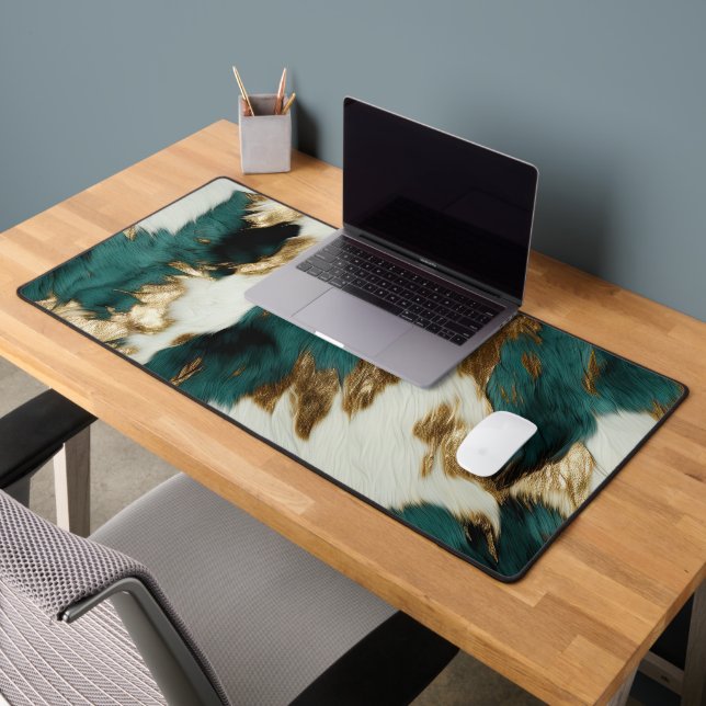 Western Emerald Gold White Cowhide Schreibtischunterlage (Büro 2)