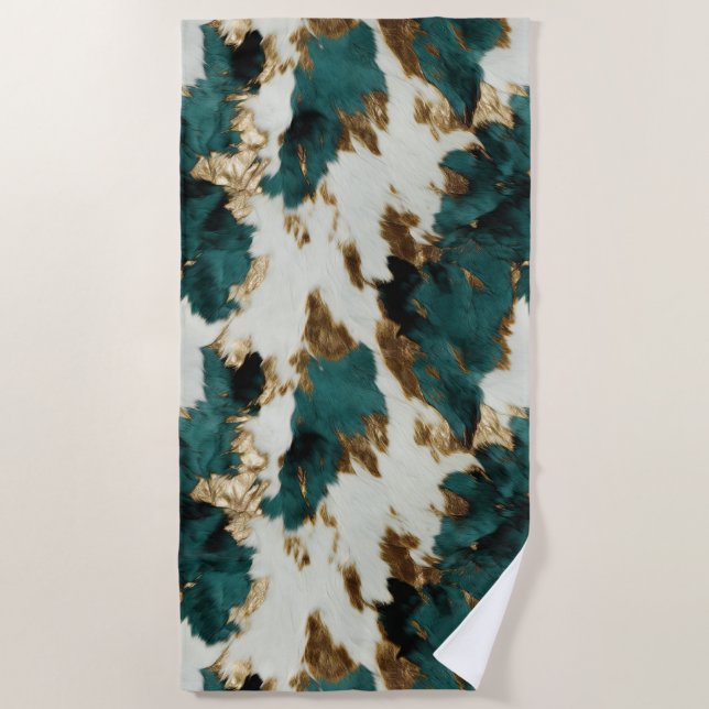 Western Emerald Gold White Cowhide Strandtuch (Vorderseite)