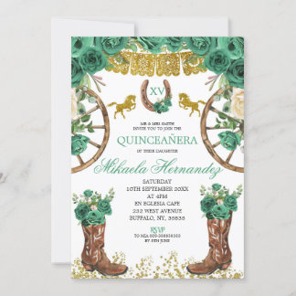 Western Emerald Green Charra Quinceanera Einladung